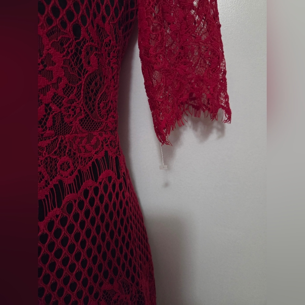 Thalia Sodi Red Lace Midi Dress Small - Picture 3 of 15
